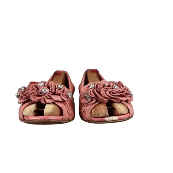 Report Shoes Womens 7 Flats Slip On Woven Peep Toe Ruffle Embellished Fashion - Picture 6 of 16